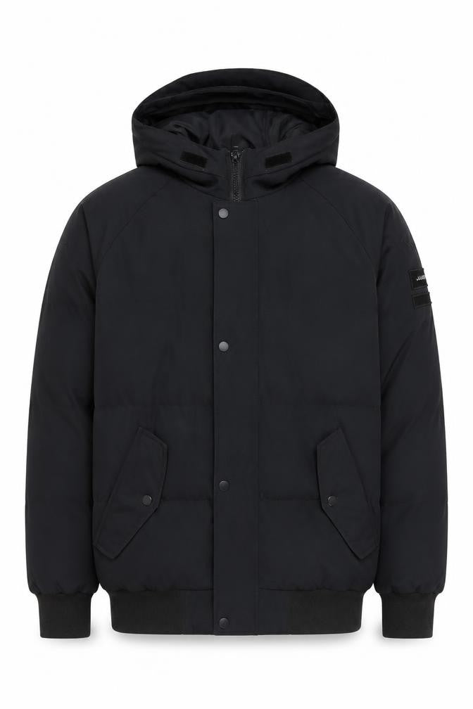 JamesonCarter Men's Black Puffer Jacket L Hooded