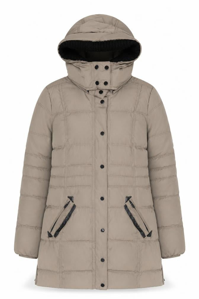 Mango Beige Hooded Puffer Jacket Women's Size 12