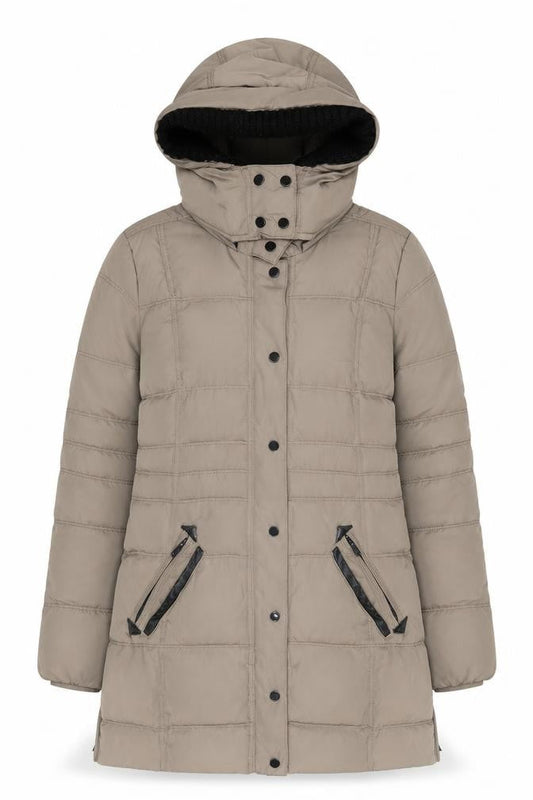 Mango Beige Hooded Puffer Jacket Women's Size 12