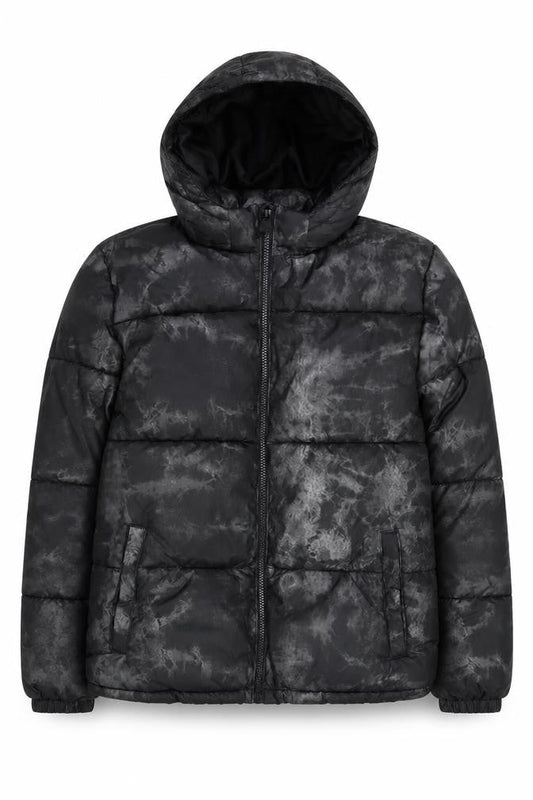 Front view of H&M boys’' black puffer jacket 12-13 years winter