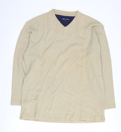 New Classics Men Beige V-Neck Pullover L Cotton Jumper