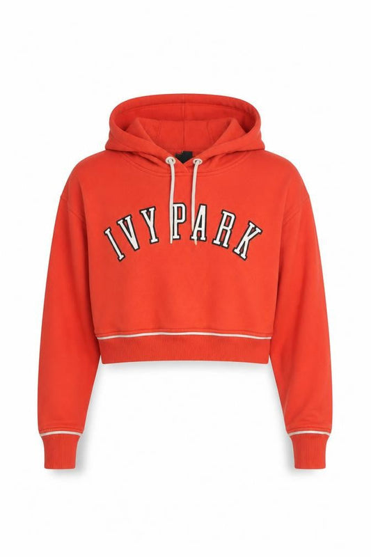 Front view of Ivy Park Women's Orange Hoodie, XS, Logo Design