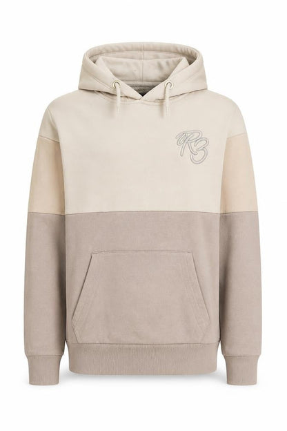 Front view of Ripstop boys’ beige pullover hoodie l colourblock