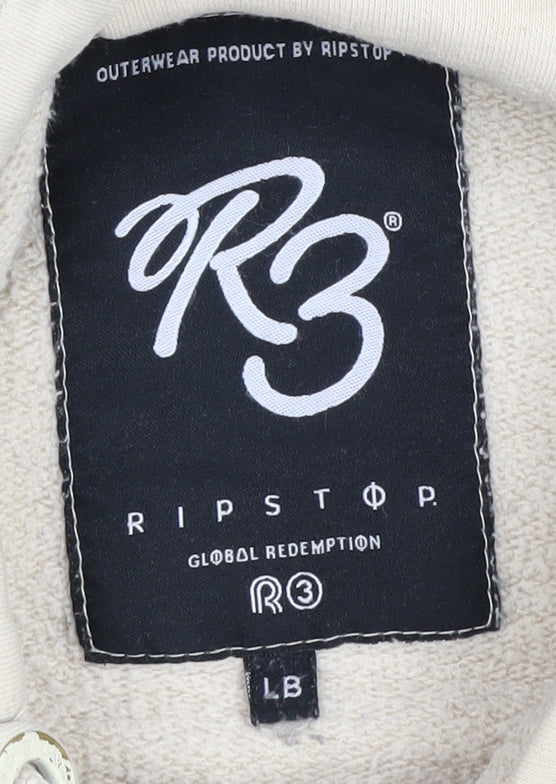 Brand and care label for Ripstop boys’ beige pullover hoodie l colourblock