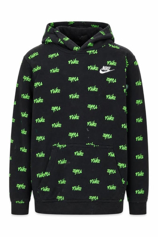 Front view of Nike boys’ black xl graphic print pullover hoodie