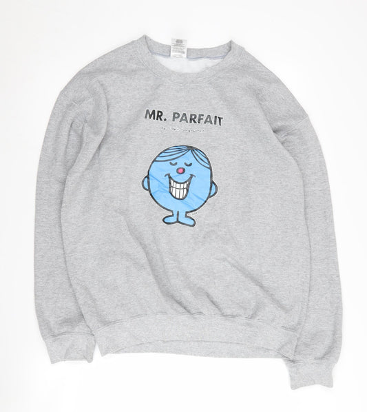 Gildan Men’s Grey Cartoon Graphic Print Sweatshirt M