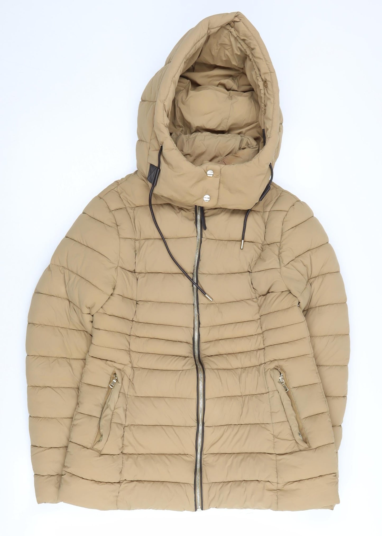 MNG Women's Beige Puffer Jacket - S, Hooded, Casual