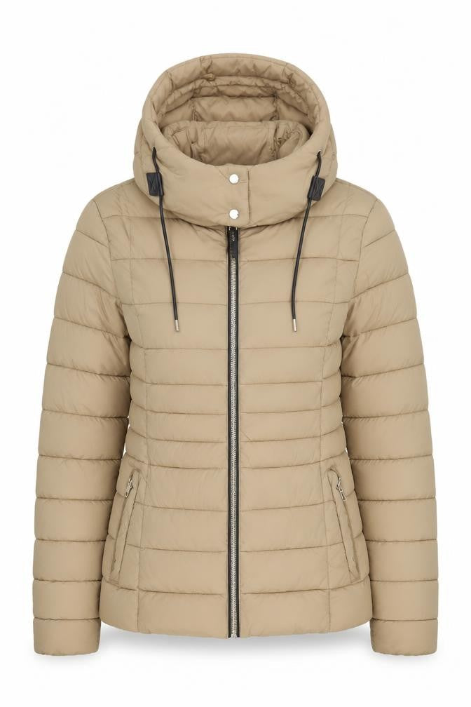 MNG Women's Beige Puffer Jacket - S, Hooded, Casual