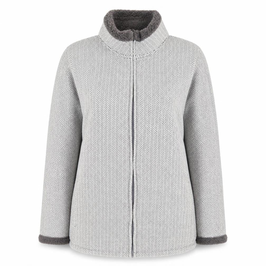 Bonmarché Women's Grey Herringbone Long Coat XL