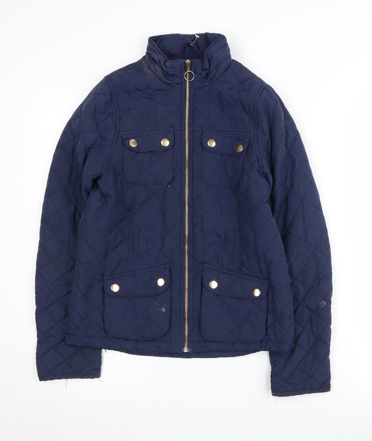 H&M Girls Quilted Blue Jacket 12-13 Years Full Zip Mid-Length