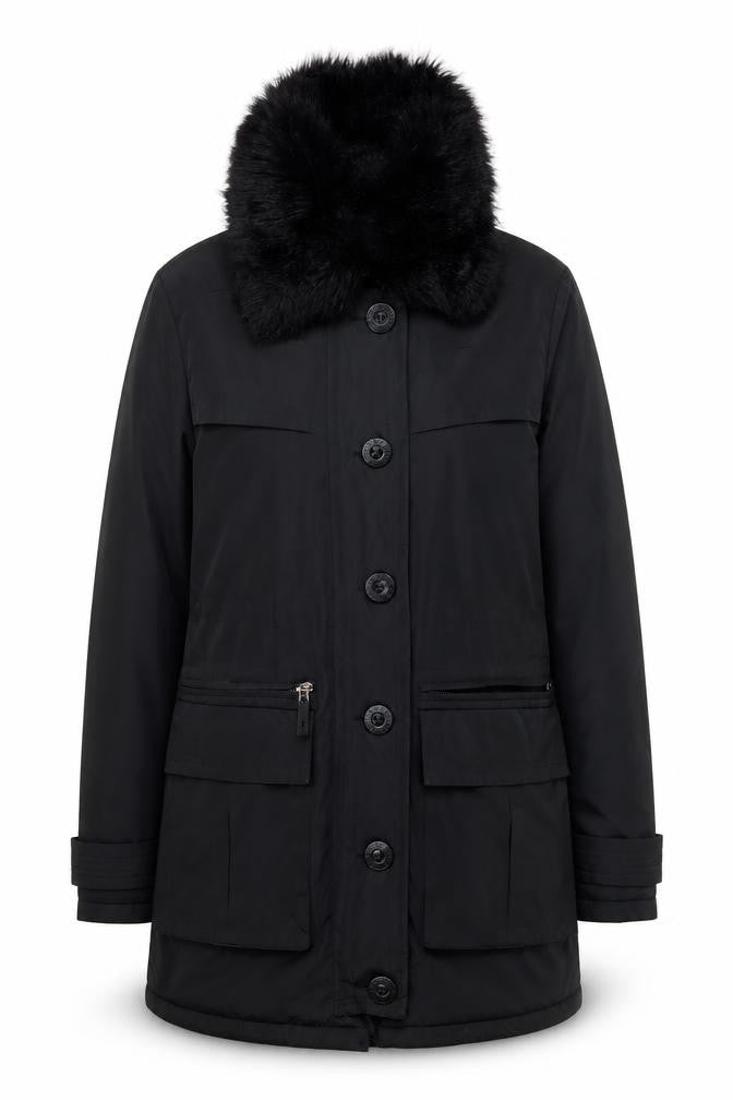 Betty Jackson Black Women's Black Parka Coat, Size 8, Hooded, Lined