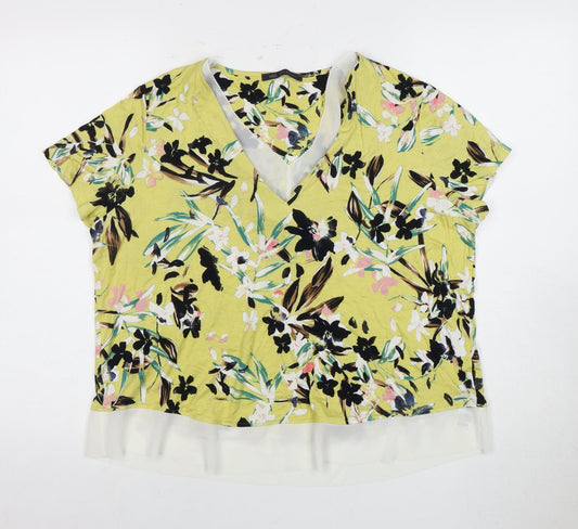 Marks and Spencer Women's Floral V-Neck T-Shirt L
