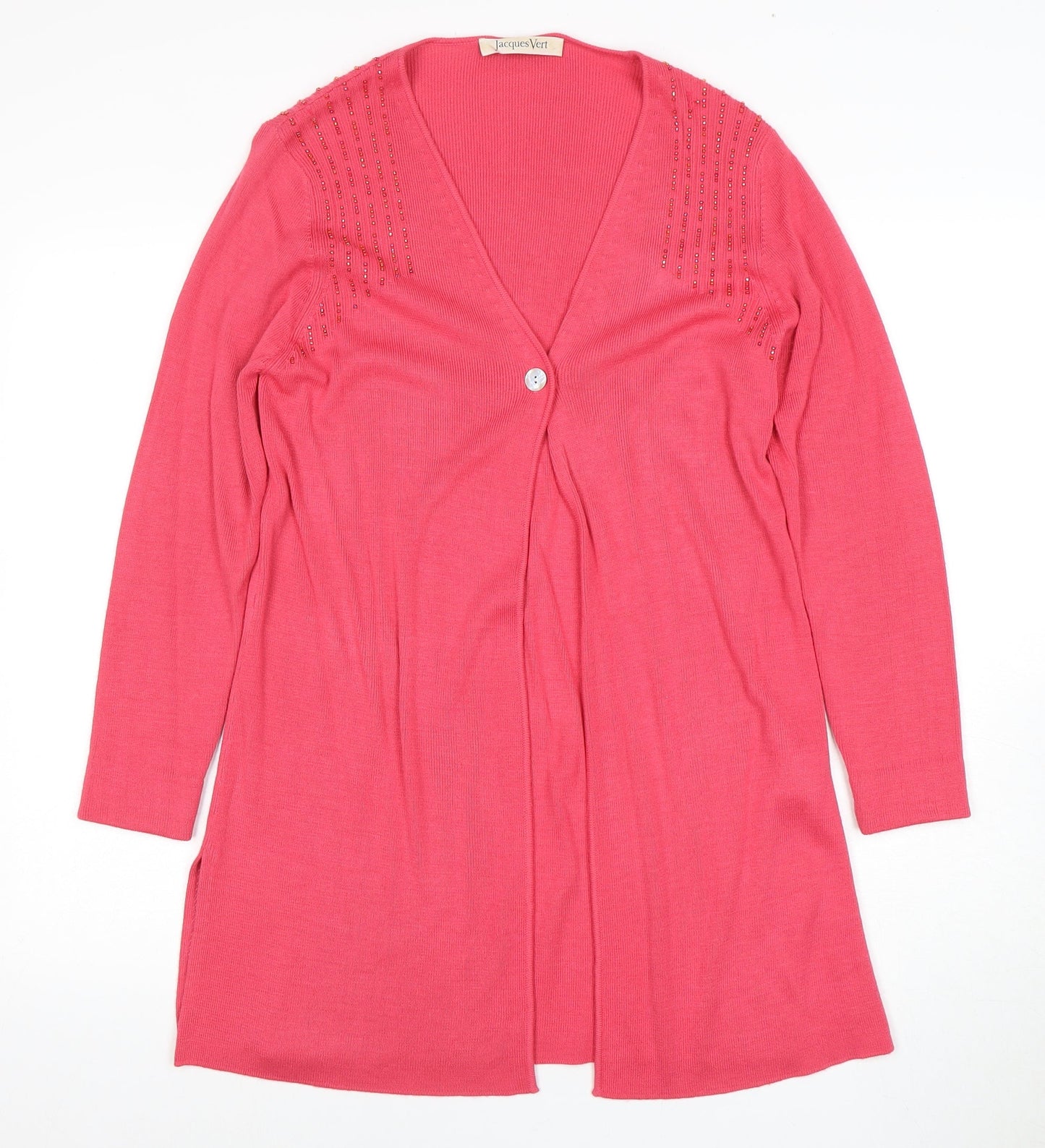 Jacques Vert Pink Cardigan, Women's S, Beaded and Buttoned