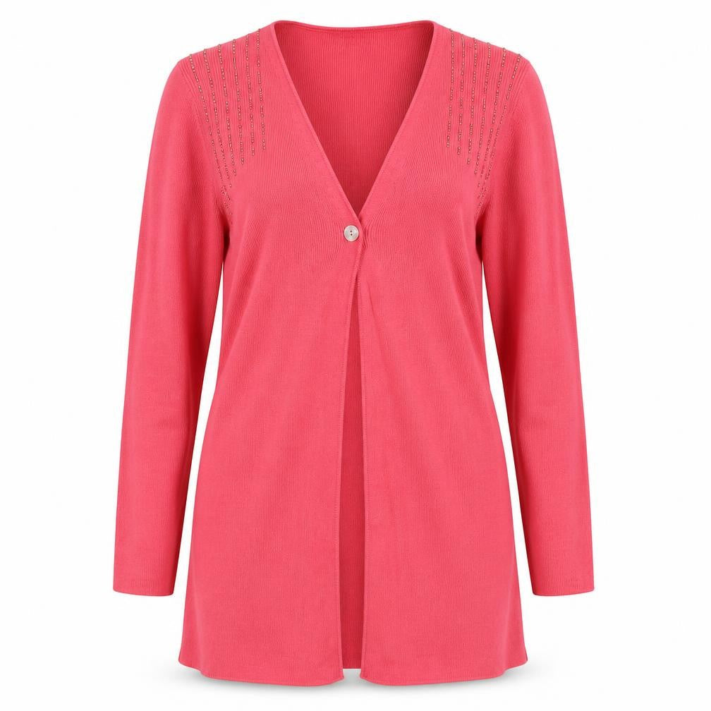 Jacques Vert Pink Cardigan, Women's S, Beaded and Buttoned