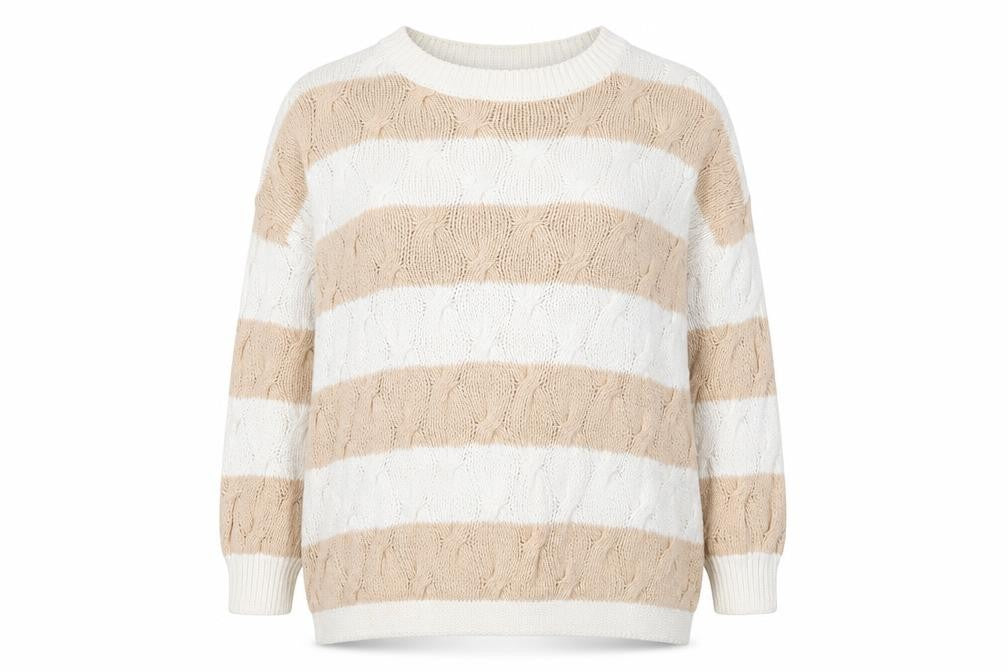 Windsmoor Women's Beige Striped Pullover Jumper