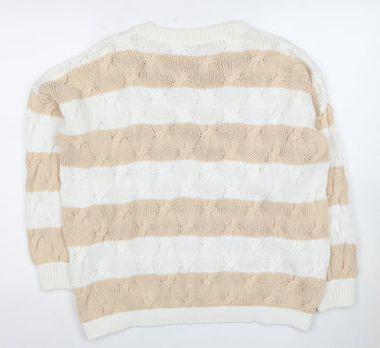 Windsmoor Women's Beige Striped Pullover Jumper