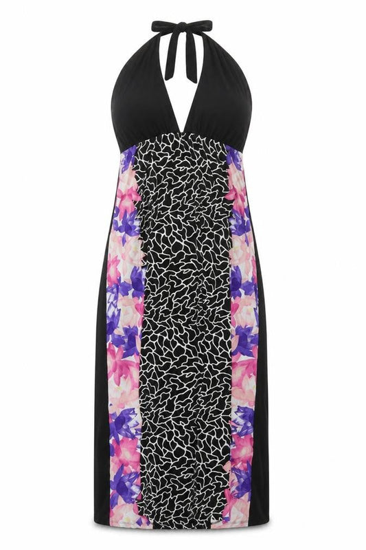 Little Mistress Women's Black Floral Halter Dress Size 14
