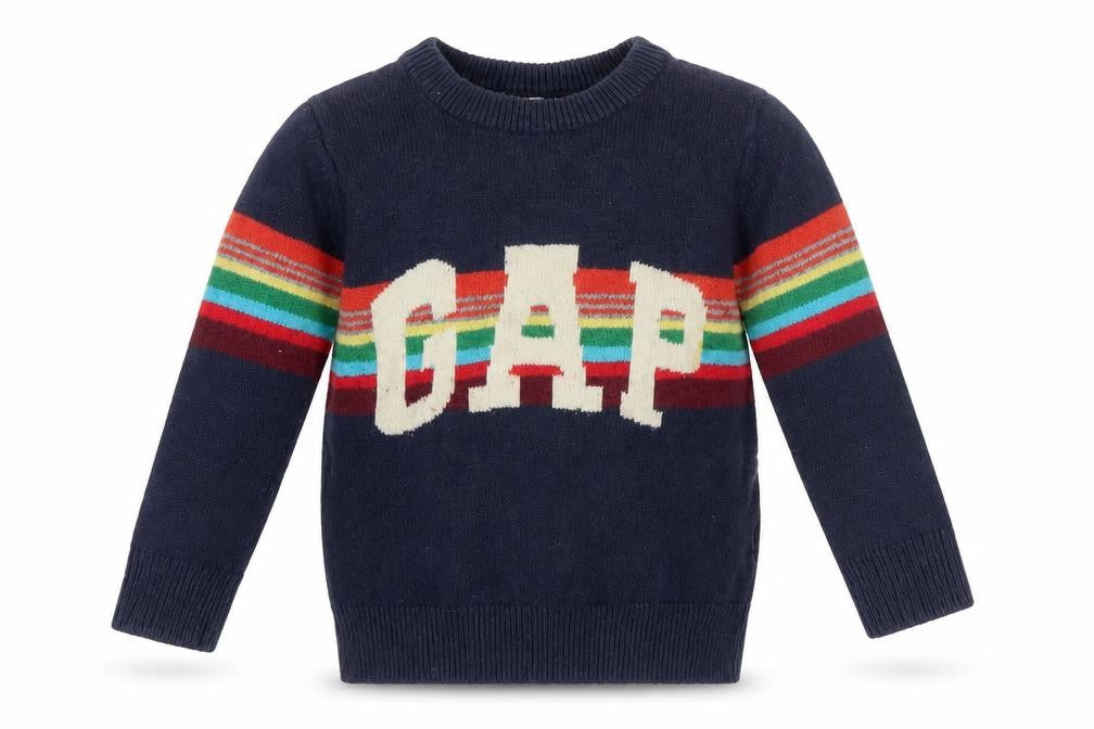 Gap Boys Blue Pullover Jumper, Size 4 Years, Rainbow Graphic