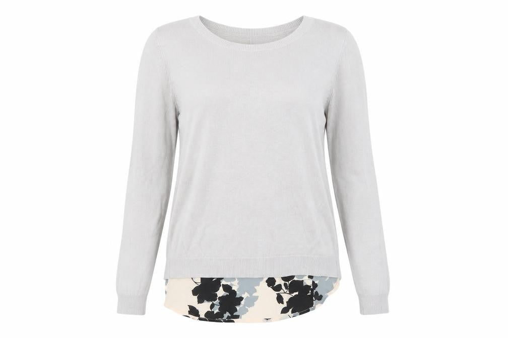 Oasis Women's Grey Floral Long Sleeve Basic Top