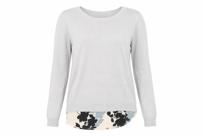 Oasis Women's Grey Floral Long Sleeve Basic Top