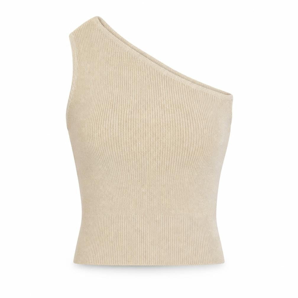 I Saw It First Beige Women’s One Shoulder Tank