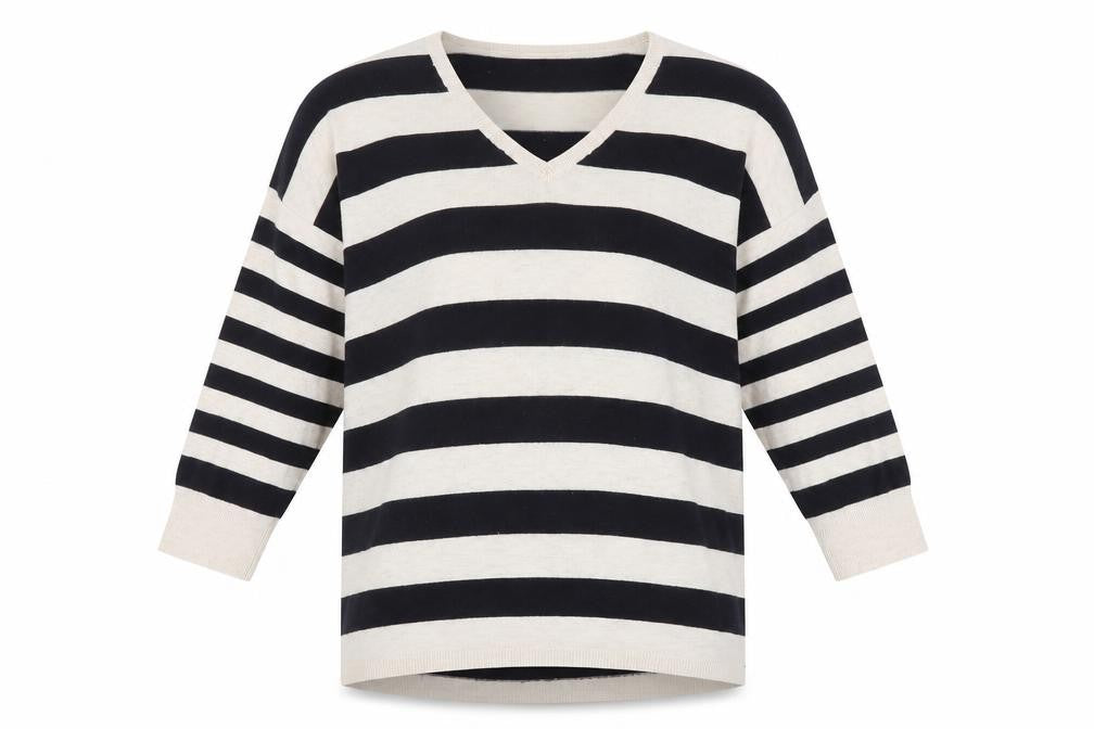 Oasis Women's Beige Black Striped Cardigan L V-Neck