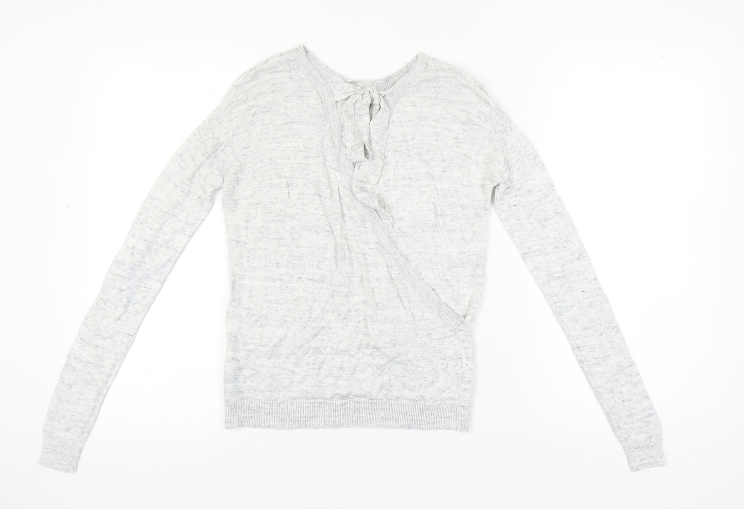 Next Women Grey Pullover Jumper Ruffle Detail Size 6