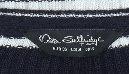 Close-up detail of Miss Selfridge Women's Striped T-Shirt, size 8