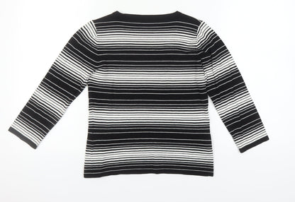 Laura Ashley Women's Black Striped Pullover Jumper Size 12