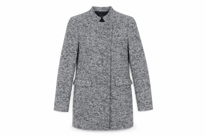 Zara Women's Grey Tweed Coat, Size M, Elegant Overcoat