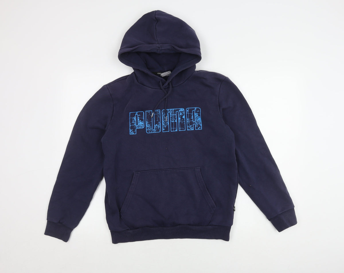 Additional front view of Puma boys’ blue pullover hoodie in, size S, with logo