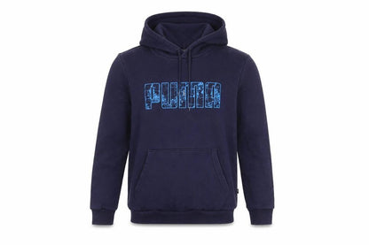 Front view of Puma boys’ blue pullover hoodie in, size S, with logo