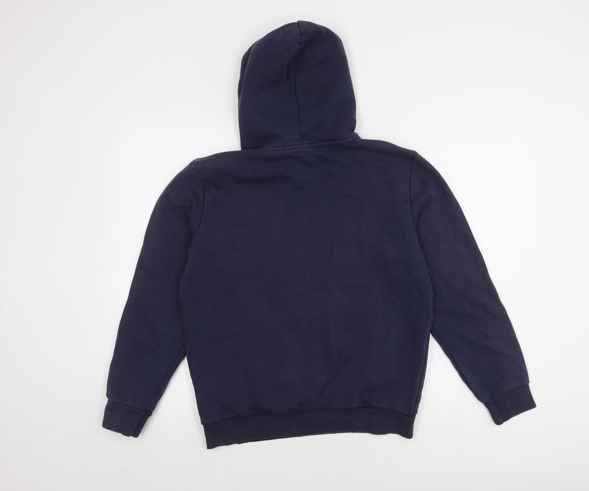 Back view of Puma boys’ blue pullover hoodie in, size S, with logo