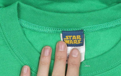 Brand and care label for Star Wars Men's Green Pullover Christmas Sweatshirt M