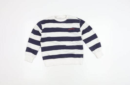 Zara Girls White Striped Sweatshirt, 9 Years, Pullover Style