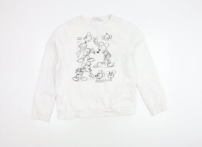 Preloved Disney White Unisex Sweatshirt - M Size, Mickey Mouse Graphic - Front