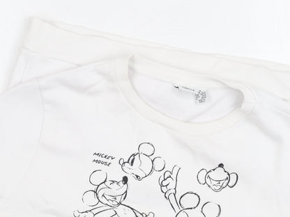 Preloved Disney White Unisex Sweatshirt - M Size, Mickey Mouse Graphic - Detail