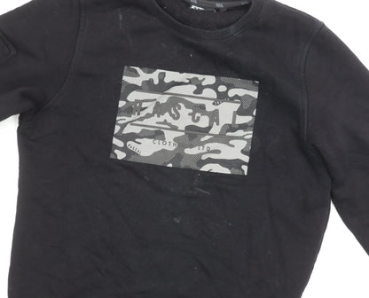 Close-up detail of Rascal boys’ black camouflage pullover sweatshirt - regular fit