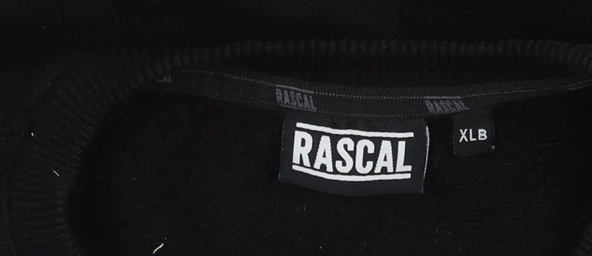Brand and care label for Rascal boys’ black camouflage pullover sweatshirt - regular fit