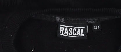 Brand and care label for Rascal boys’ black camouflage pullover sweatshirt - regular fit