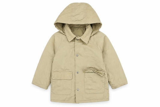 Front view of Zara girls’ beige parka coat, 2-3 years, cotton, lined, hooded