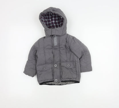 Additional front view of Mini V by Very Grey Puffer Jacket 18-24M boys’ winter hooded