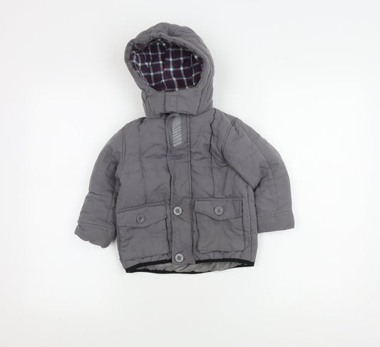 Mini V by Very Grey Puffer Jacket 18-24M Boys Winter Hooded
