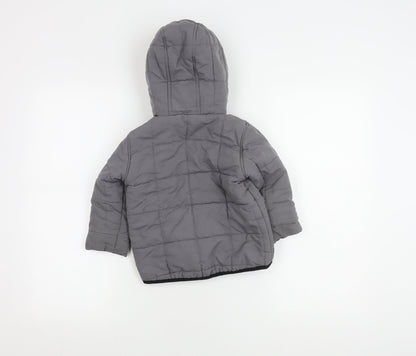 Back view of Mini V by Very Grey Puffer Jacket 18-24M boys’ winter hooded