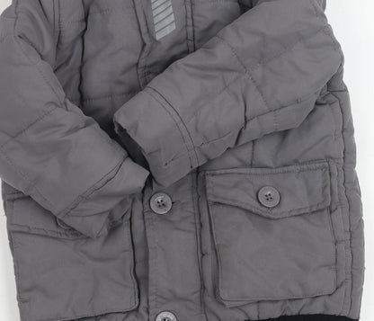Close-up detail of Mini V by Very Grey Puffer Jacket 18-24M boys’ winter hooded