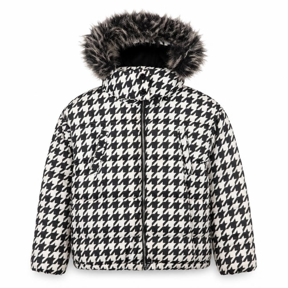 Next Girls' Black White Houndstooth Puffer Jacket 11Y