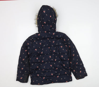 Back view of Gap girls’ multicoloured floral puffer jacket, size 12