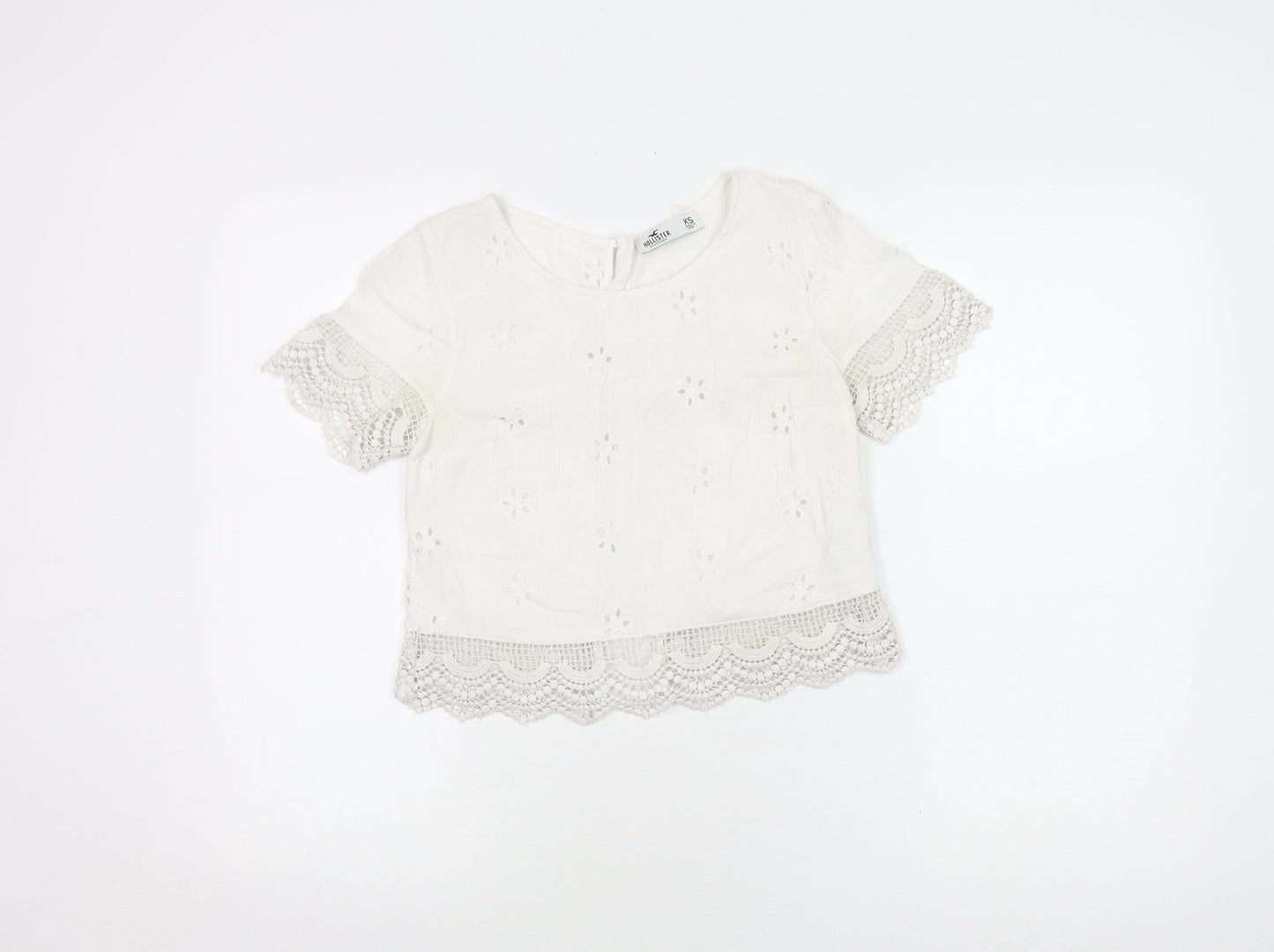 Hollister Women's Cropped Blouse XS White Cotton Boho