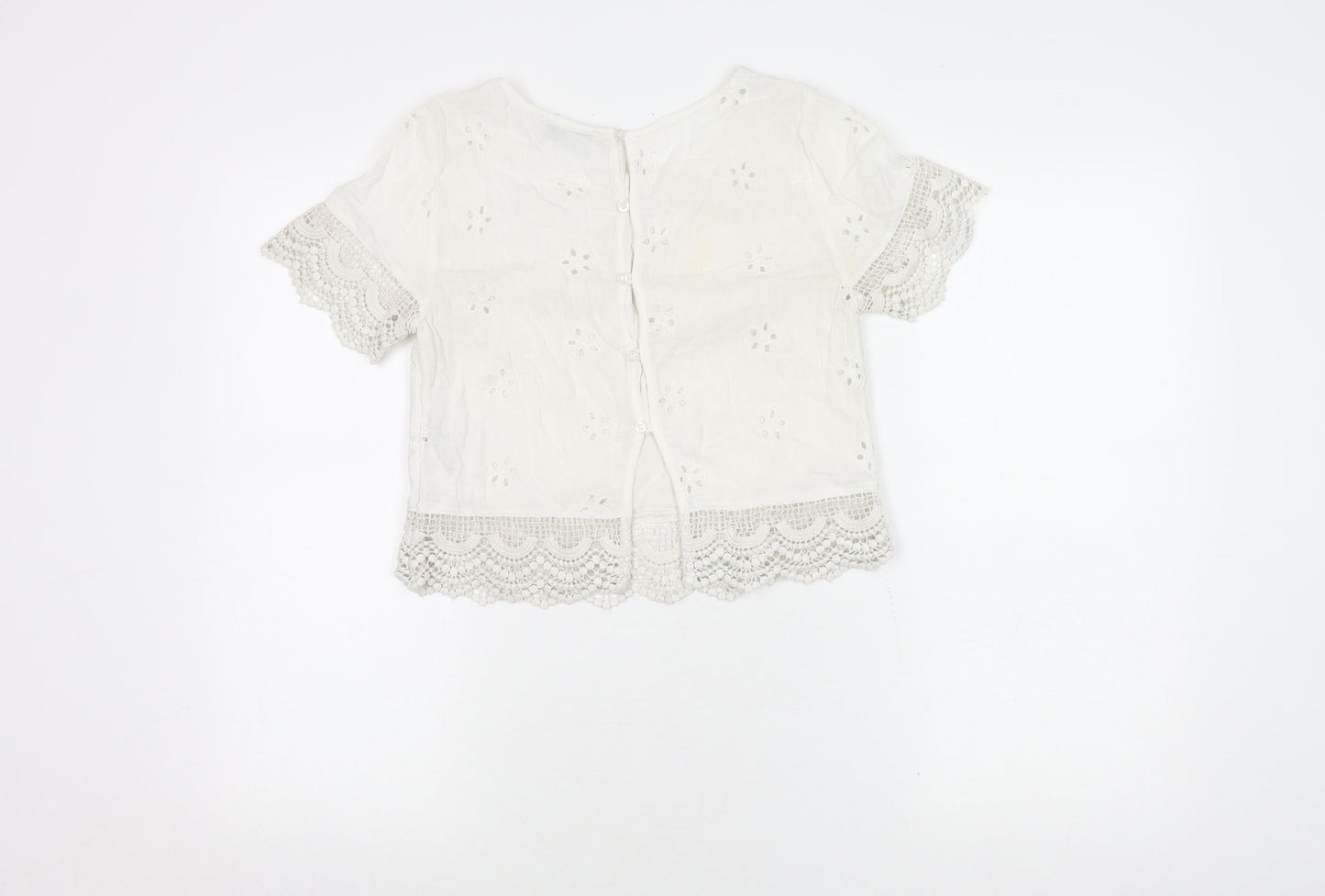 Hollister Women's Cropped Blouse XS White Cotton Boho