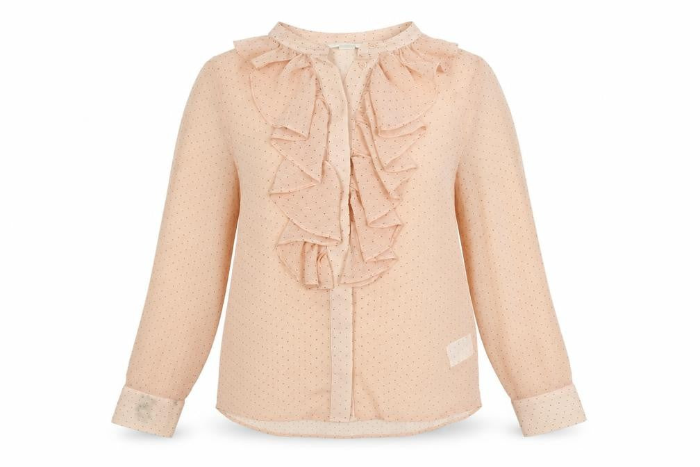 H&M Women's Beige Polka Dot Ruffle Blouse, Size 6